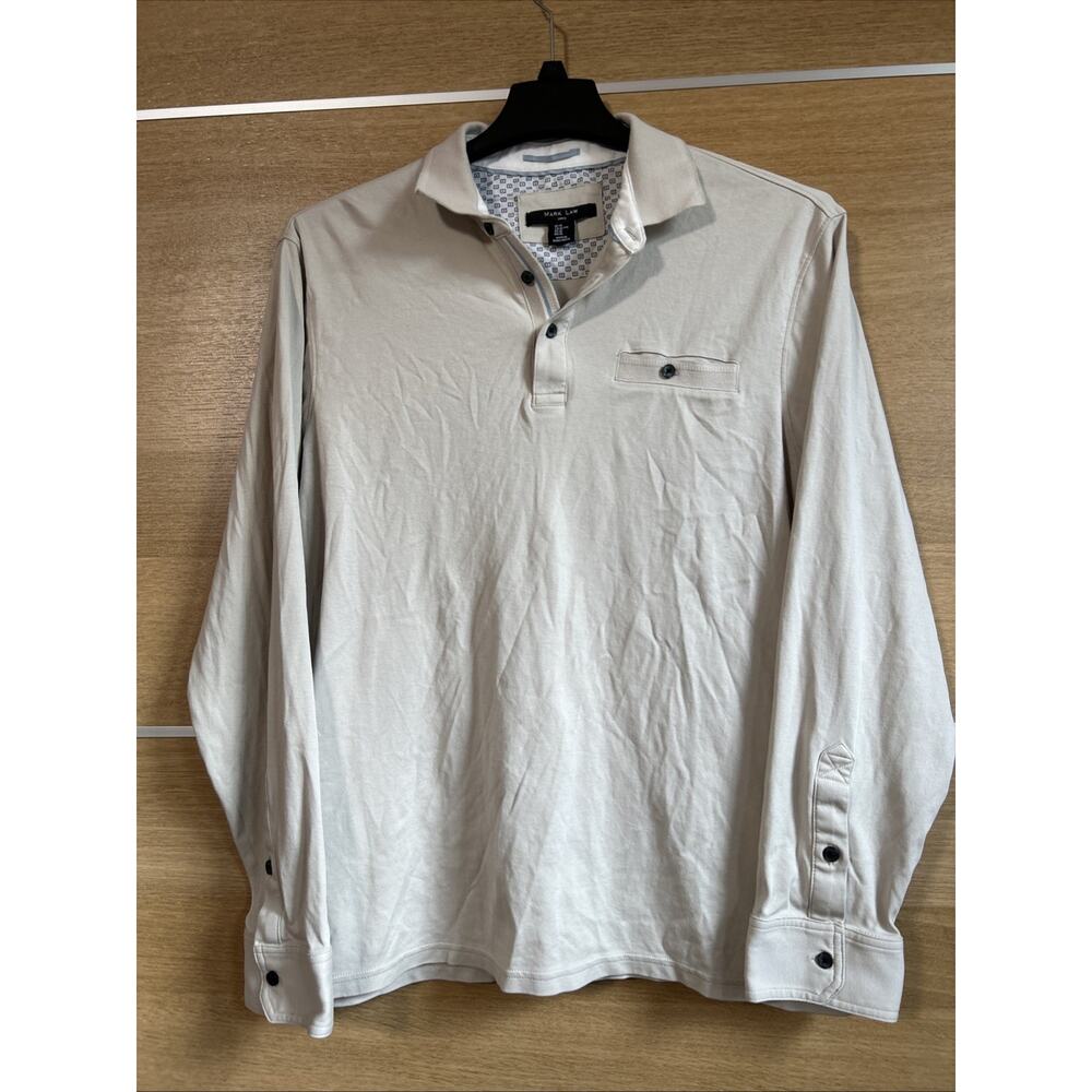 Mark Law Luxury Sz XL long sleeve cream cotton pullover w/barrel button cuffs